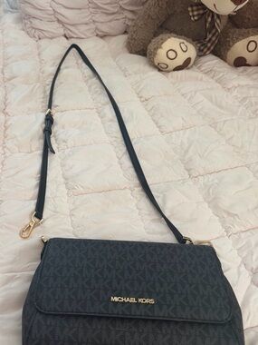Michael Kors Black MK Logo Crossbody with Gold Hardware